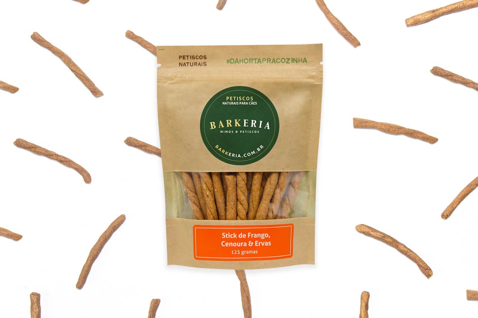 petisco natural stick de frango cenoura e ervas barkeria